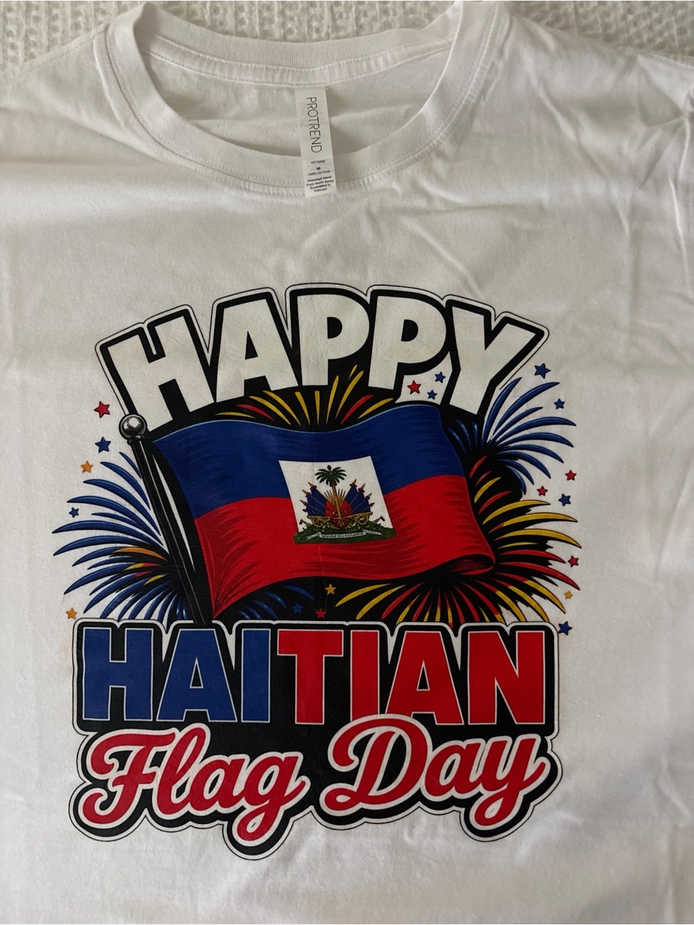 Wholesale Bundle of 7 Custom "Happy Haitian Flag Day" White Tees – Mixed Sizes